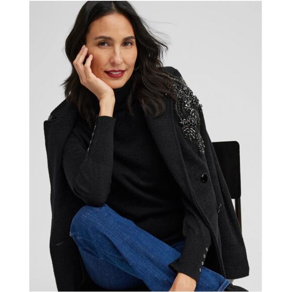 Chico's Lurex Black Shimmer Turtleneck Size 0 - Picture 2 of 12